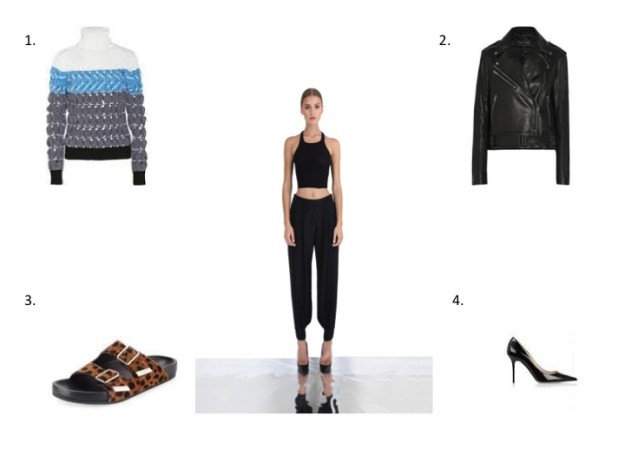 1. Alexander Wang Sweater 2.Proenza Schouler Jacket 3. Givenchy 4. Jimmy Choo